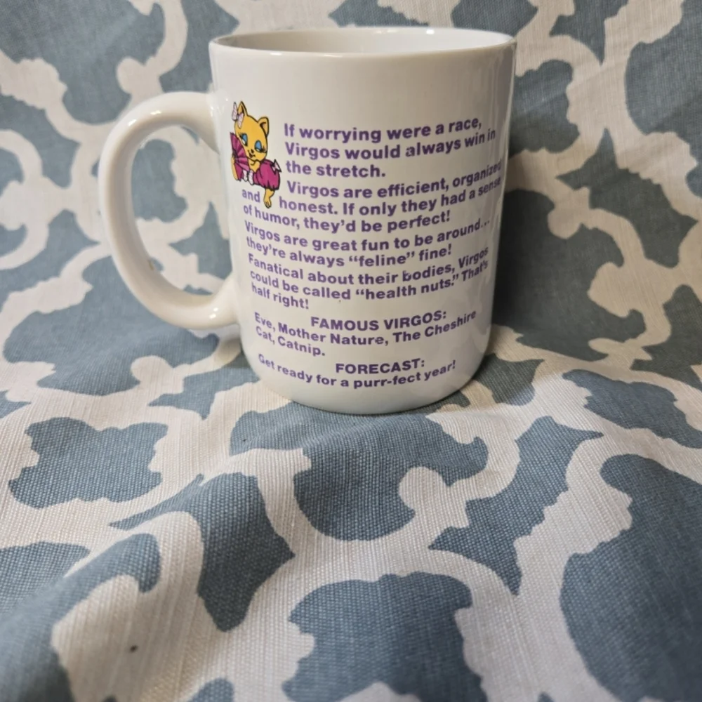 VINTAGE 1980'S AVON HOROCSOPE VIRGO CARTOON CARICATURE COFFE MUG - Picture 3 of 3